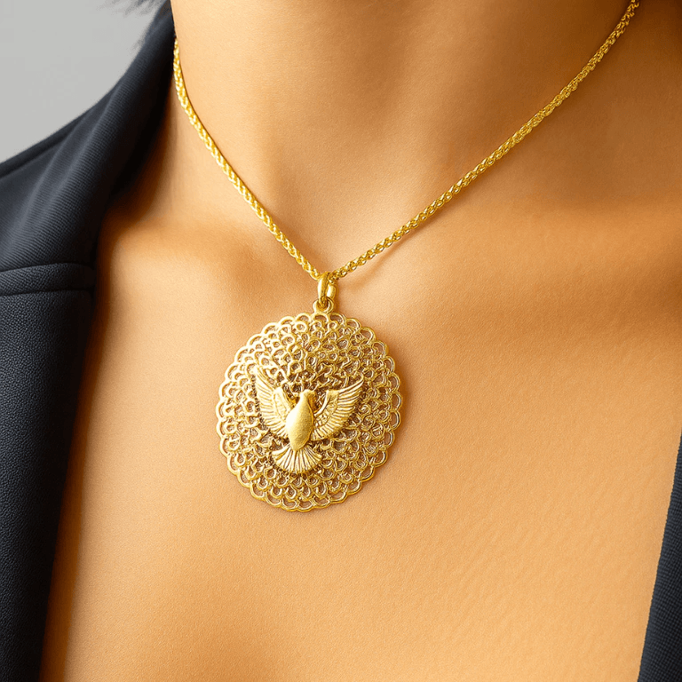 Colares, Correntes e Gargantilhas — CORRENTE PINGENTE DIVINO ESPIRITO SANTOS - BANHO OURO 18K
