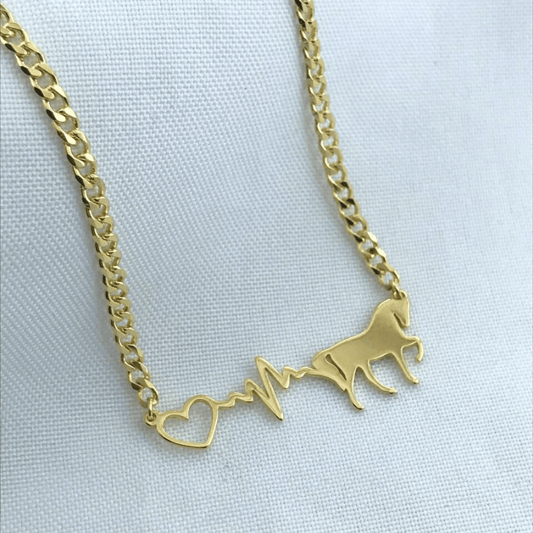 Correntes — CORRENTE COM PINGENTE BATIMENTO CARDÍACO E CAVALO - BANHO OURO 18K