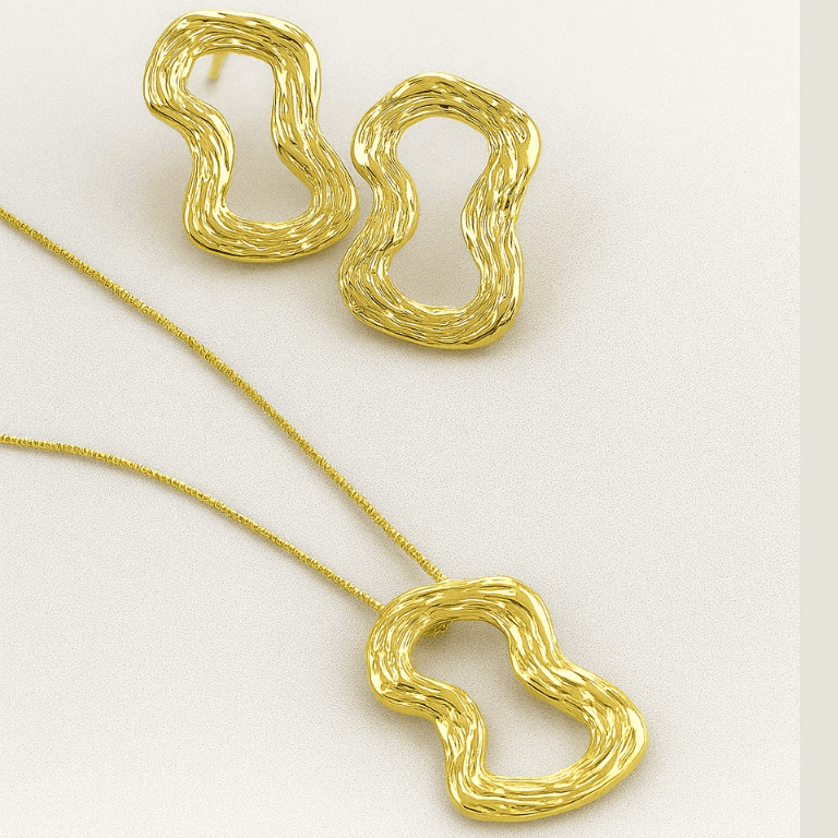 Conjuntos — CONJUNTO ORGÂNICO VAZADO - BANHO OURO 18K