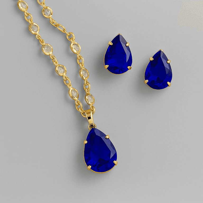Conjuntos — CONJUNTO GOTAS AZUIS - BANHO OURO 18K