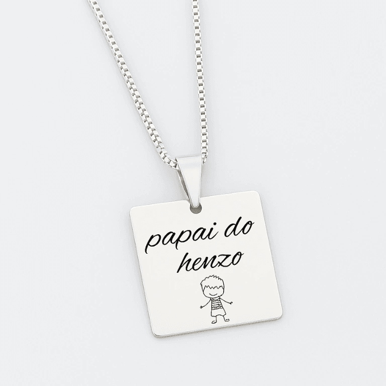 Personalizados — COLAR PERSONALIZÁVEL QUADRADO - BANHO PRATA