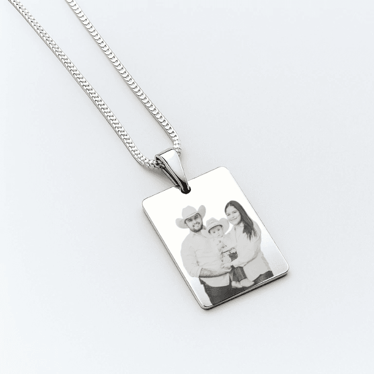 Personalizados — COLAR PERSONALIZÁVEL QUADRADO COM FOTO - BANHO PRATA
