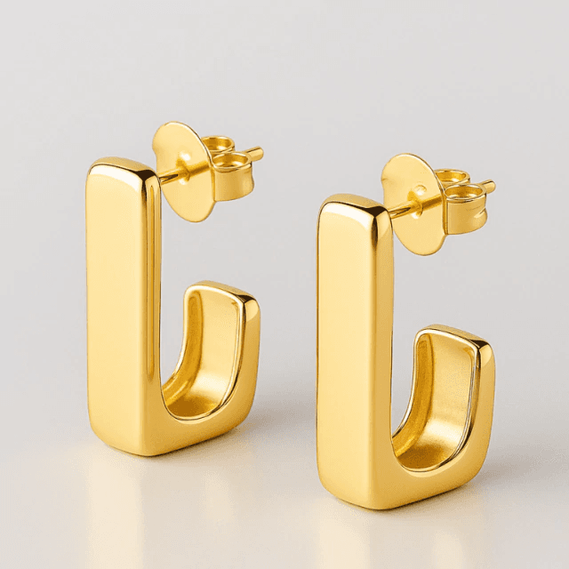 Brincos de Argola — BANHO OURO 18K - BRINCO ARGOLA RETANGULAR ABERTA - PEQUENO