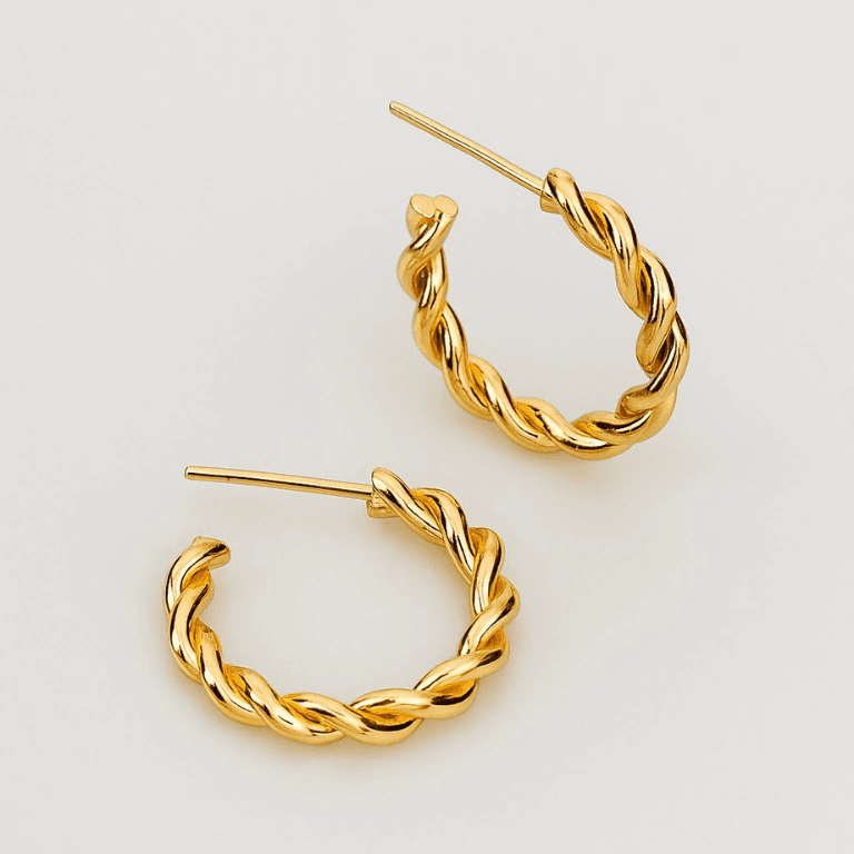 Brincos de Argola — BANHO OURO 18K - BRINCO MEIA ARGOLA TORCIDO M - GRANDE