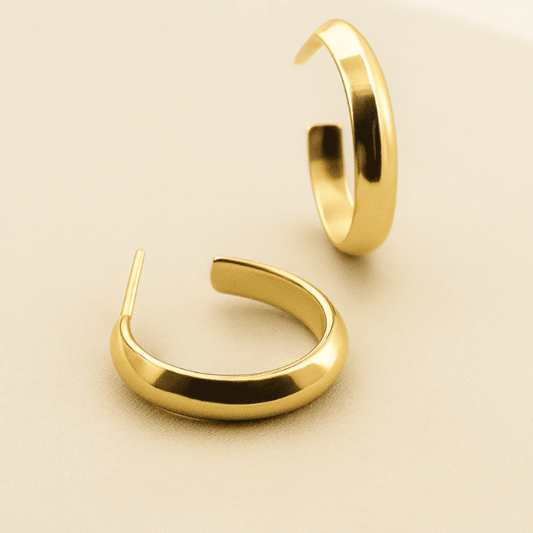 Brincos de Argola — BANHO OURO 18K - BRINCO MEIA ARGOLA COM TARRAXA - PEQUENO