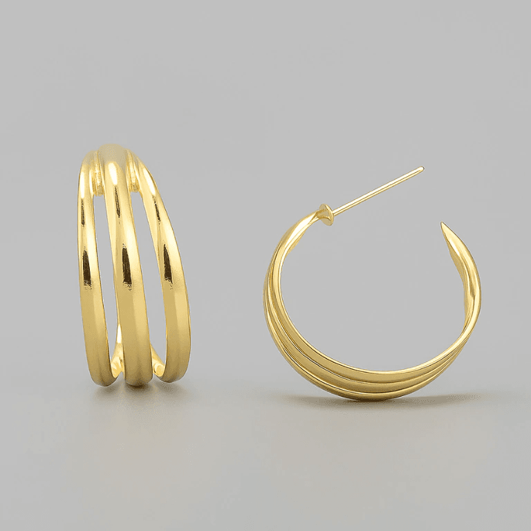 Brincos de Argola — BANHO OURO 18K - BRINCO MEIA ARGOLA 3 AROS - GRANDE
