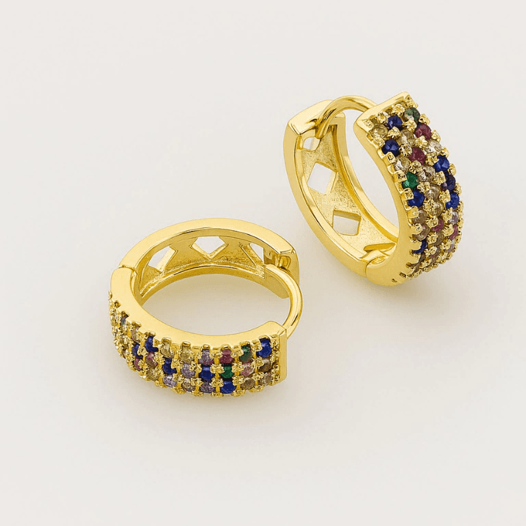 Brincos de Argola — BANHO OURO 18K - BRINCO ARGOLA CRAVEJADO - PEQUENO