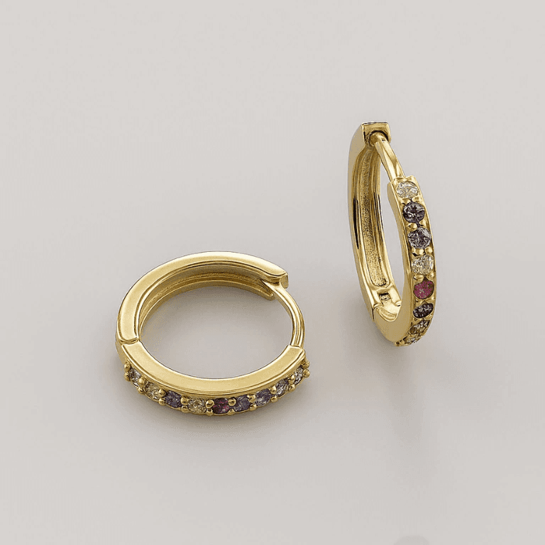 Brincos de Argola — BANHO OURO 18K - BRINCO ARGOLA COM PEDRAS - PEQUENO