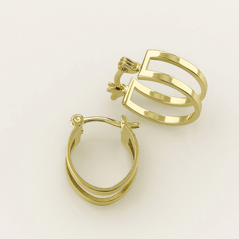 Brincos de Argola — BANHO OURO 18K - BRINCO ARGOLA OVAL COM ARO DUPLO - PEQUENO
