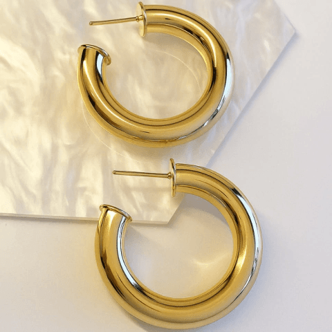 Brincos de Argola — BANHO OURO 18K - BRINCO MEIA ARGOLA LISA - PEQUENO