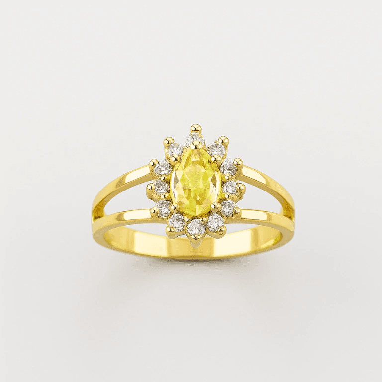 Formatura — ANEL COM PEDRA AMARELA - BANHO OURO 18K - 22