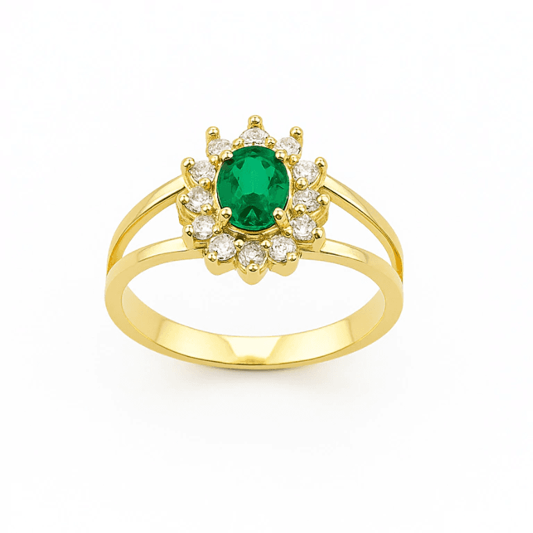 Formatura — ANEL COM PEDRA VERDE - BANHO OURO 18K - 14