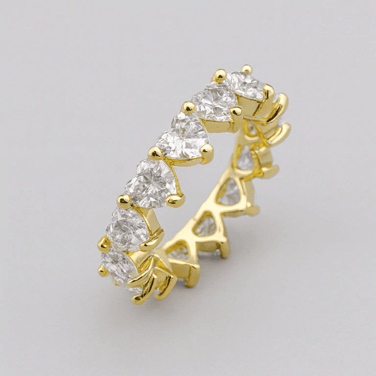 Aparador — ANEL APARADOR COM ZIRCÔNIAS DE CORAÇÃO - 18 - BANHO OURO 18K