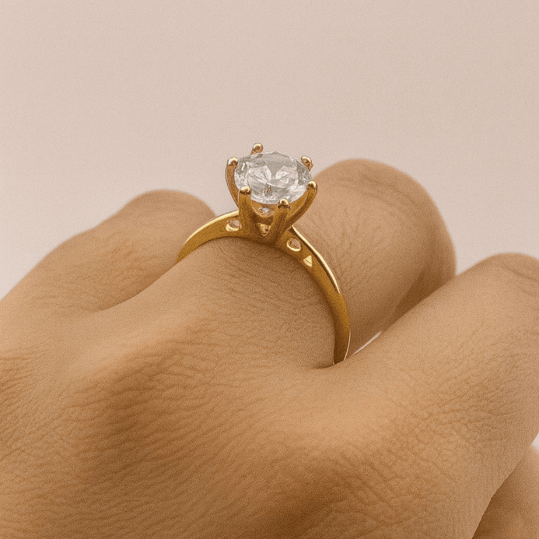 Solitário — ANEL SOLITÁRIO 6 GARRAS COM ZIRCÔNIA DE 6MM - BANHO OURO 18K - 16