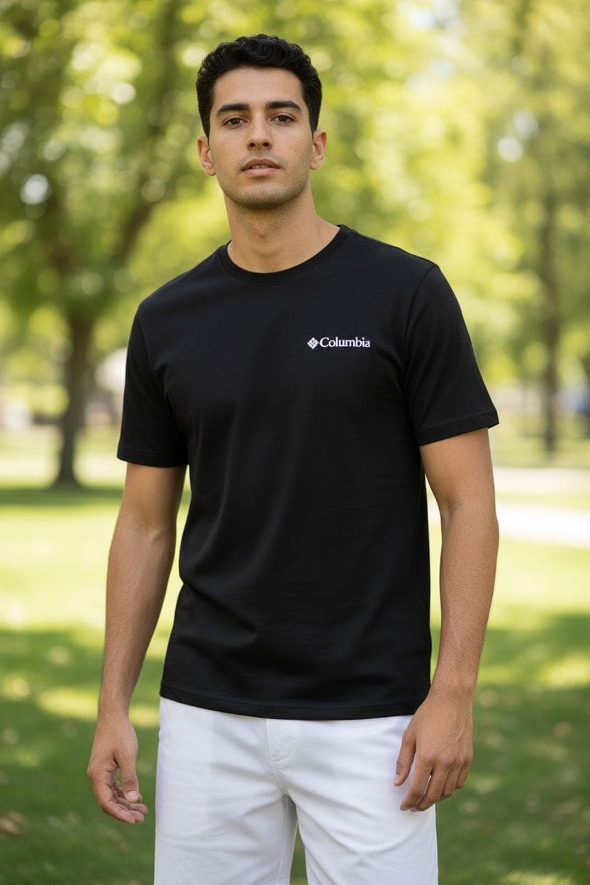 Polo Cuello Redondo Columbia de algodon JERSEY con respirador — NEGRO - S