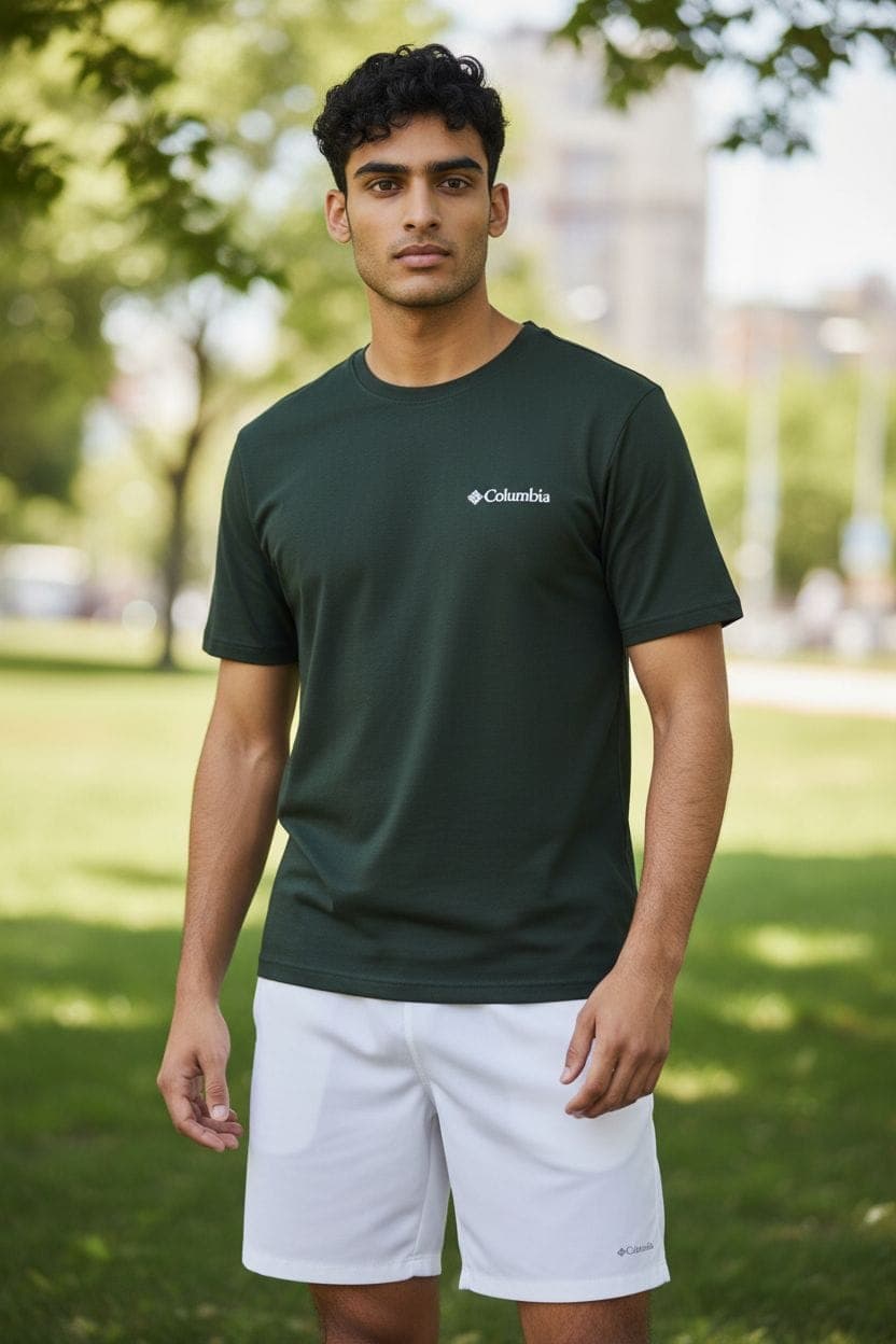 Polo Cuello Redondo Columbia de algodon JERSEY con respirador — VERDE MILITAR - XL