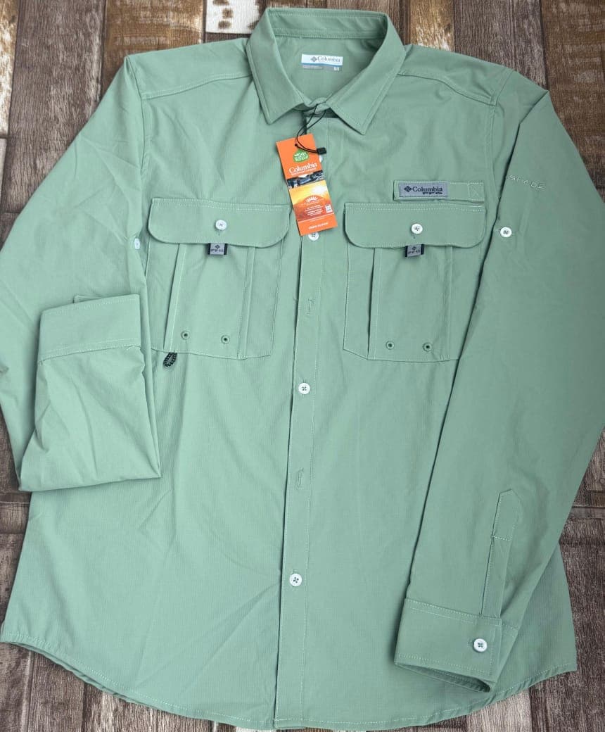Camisa Columbia Manga Larga Con Respirador para Varon — VERDE AGUA - M