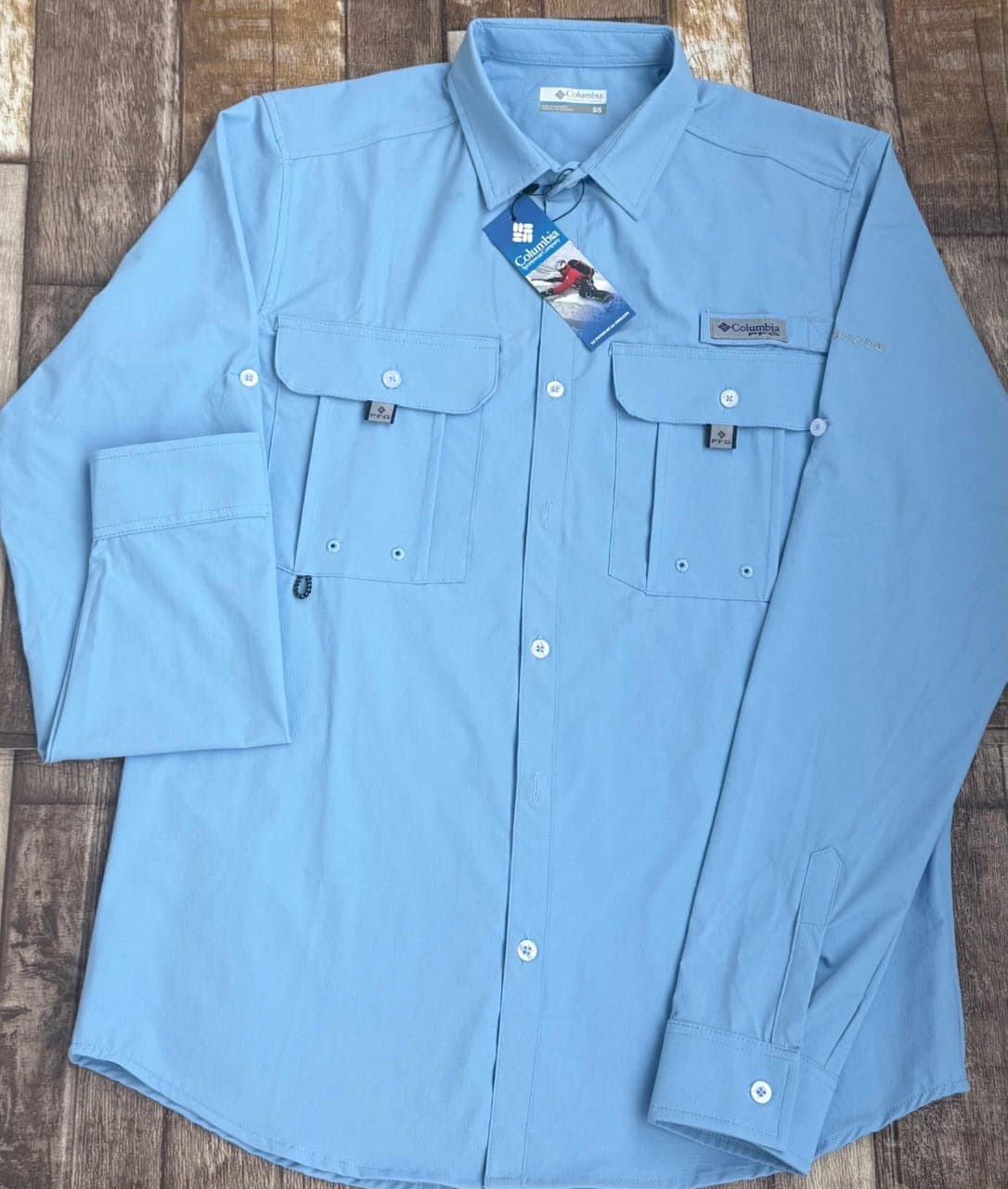 Camisa Columbia Manga Larga Con Respirador para Varon — CELESTE - L