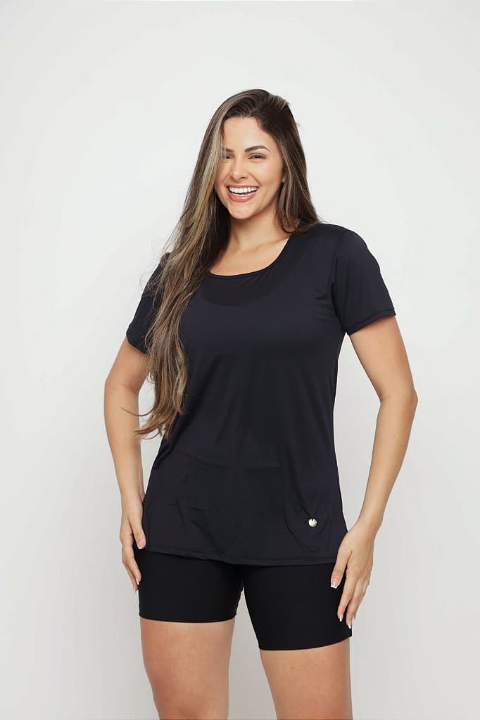 Baby Look Fitness Feminina — Preto / G