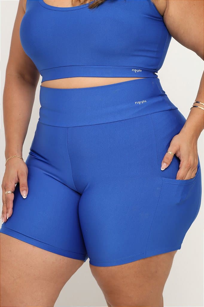 Short Fitness com bolso Plus Size — Blue / G1