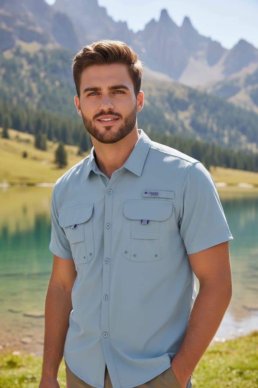 Camisa Columbia Manga Corta — M - VERDE AGUA