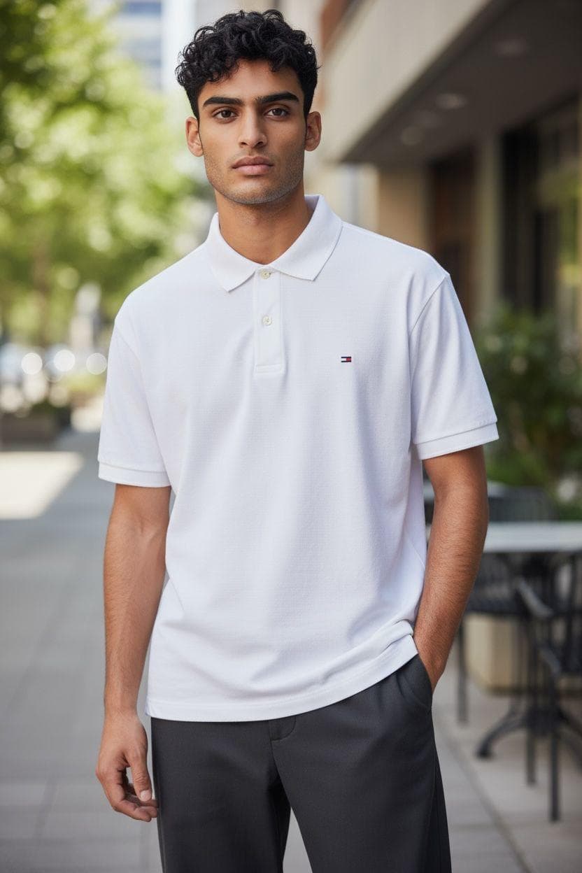 Polo Cuello Camisero Tommy Hilfiger Caballero — XL - BLANCO