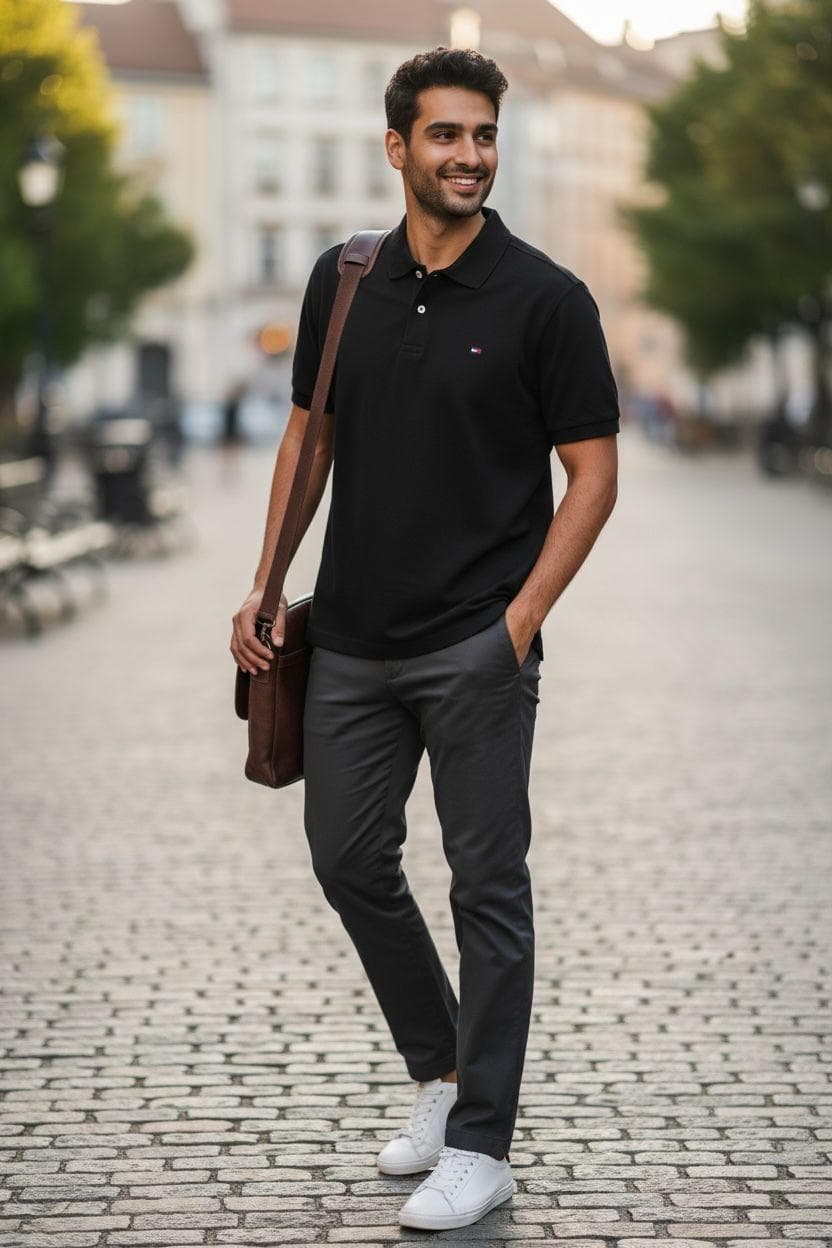 Polo Cuello Camisero Tommy Hilfiger Caballero — M - NEGRO