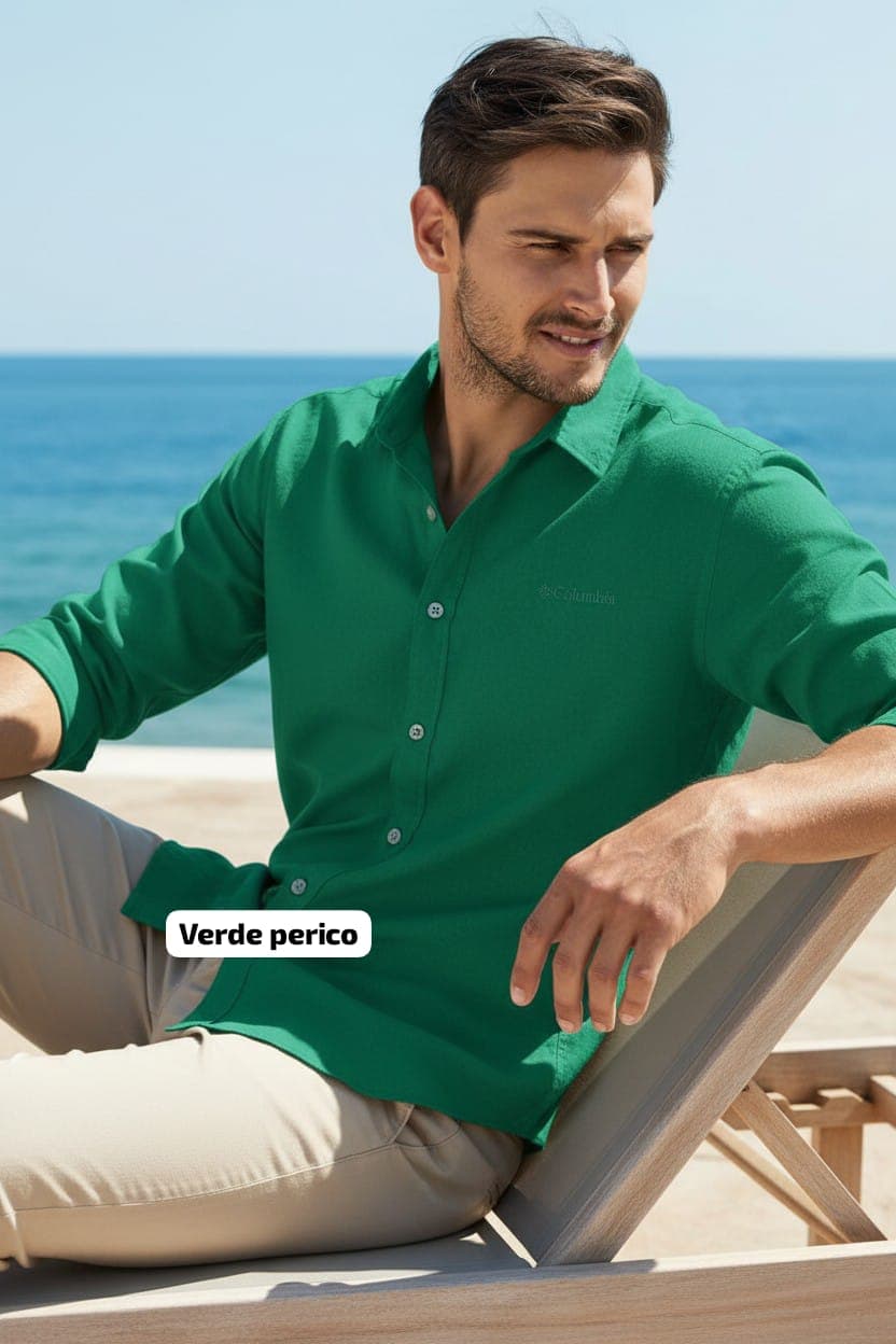 Camisa Manga Larga Columbia Clasica (sin respirador) — VERDE PERICO - L