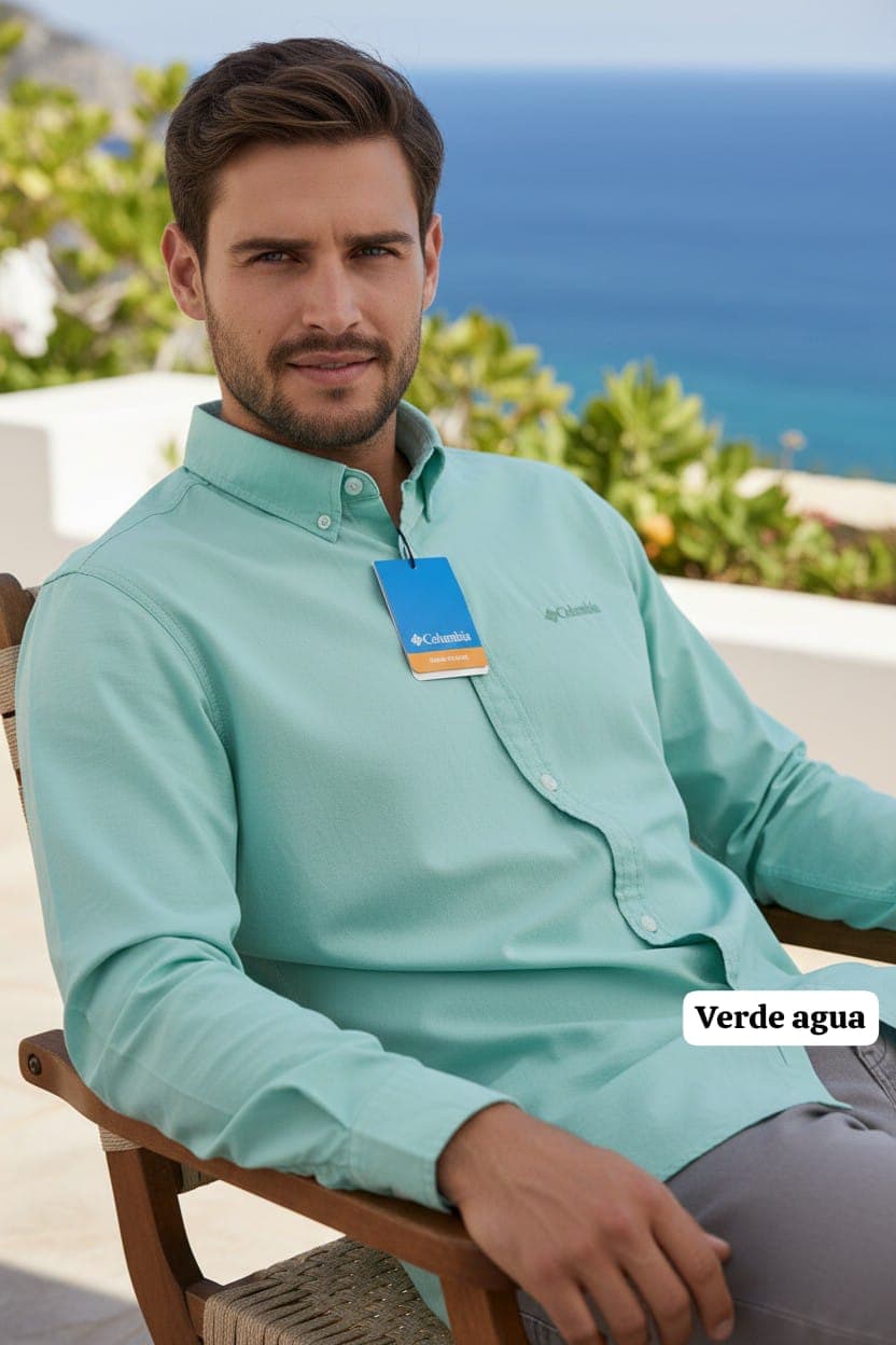 Camisa Manga Larga Columbia Clasica (sin respirador) — VERDE AGUA - L