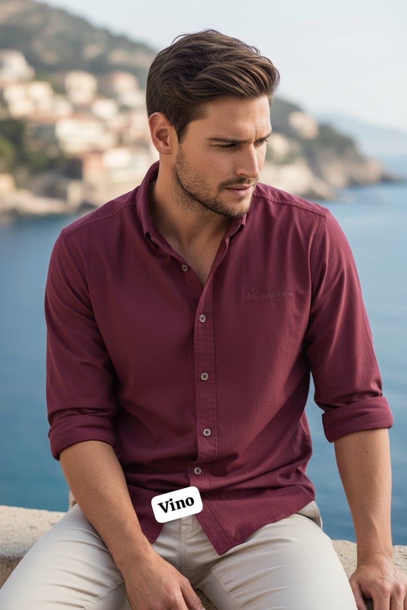 Camisa Manga Larga Columbia Clasica (sin respirador) — VINO - S
