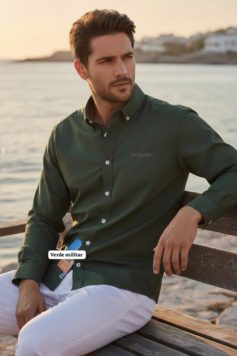 Camisa Manga Larga Columbia Clasica (sin respirador) — VERDE MILITAR - L