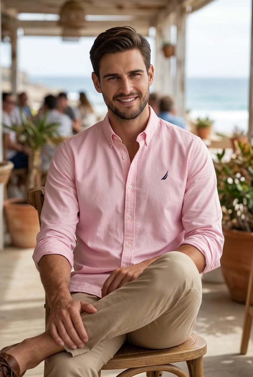 Camisa Manga Larga Nautica clasica para caballero — ROSADO - M
