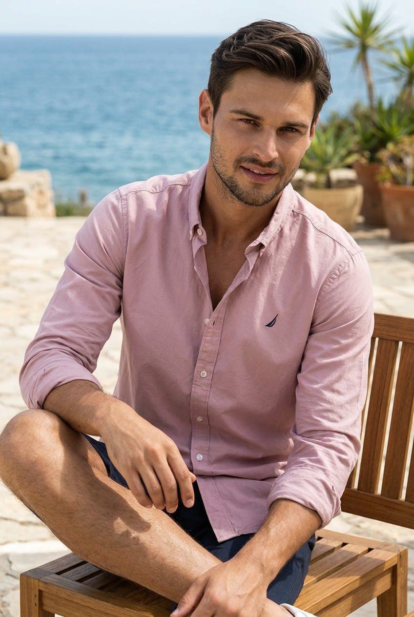 Camisa Manga Larga Nautica clasica para caballero — PALO ROSA - L