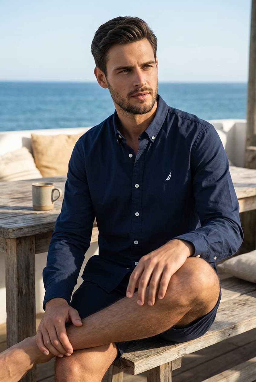 Camisa Manga Larga Nautica clasica para caballero — AZUL NOCHE - L