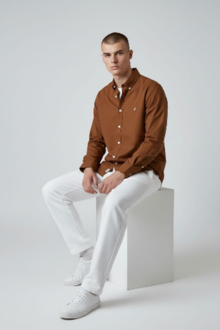 Camisa Manga Larga Nautica clasica para caballero — MARRÓN - L