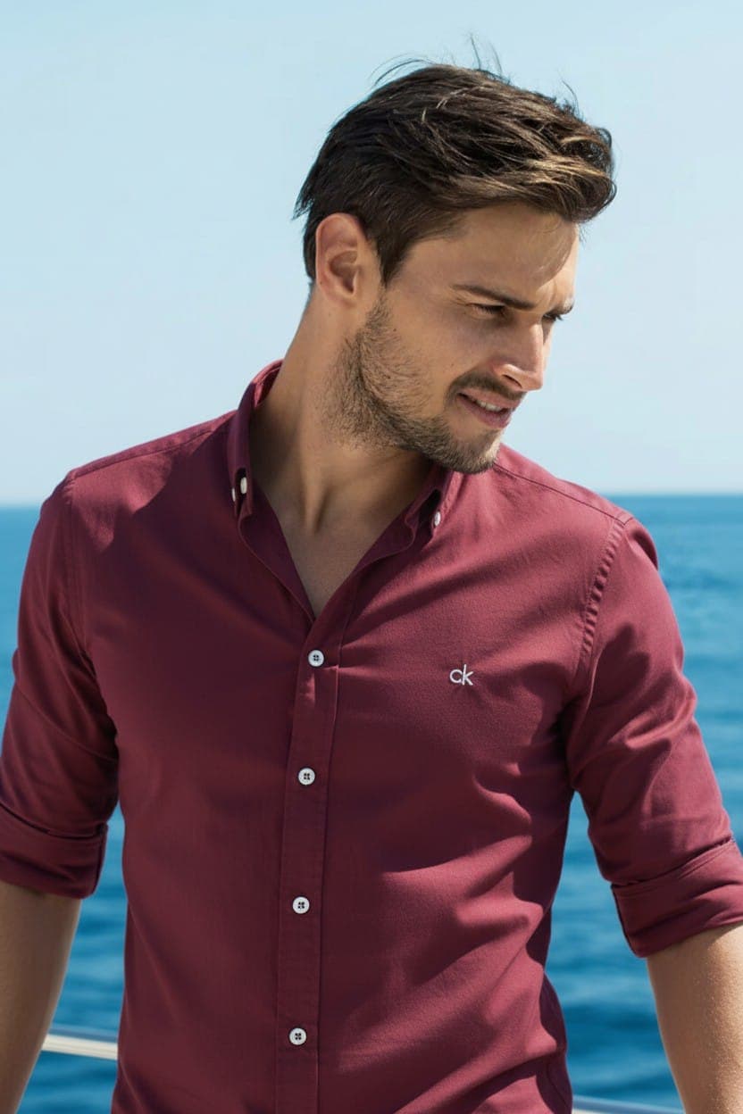 Camisa Manga Larga Calvin Klein clasica para caballero — VINO - S