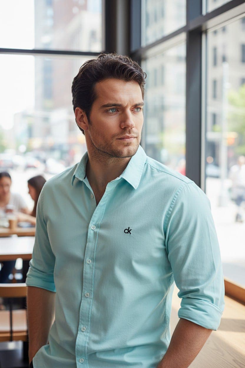 Camisa Manga Larga Calvin Klein clasica para caballero — VERDE AGUA - XL