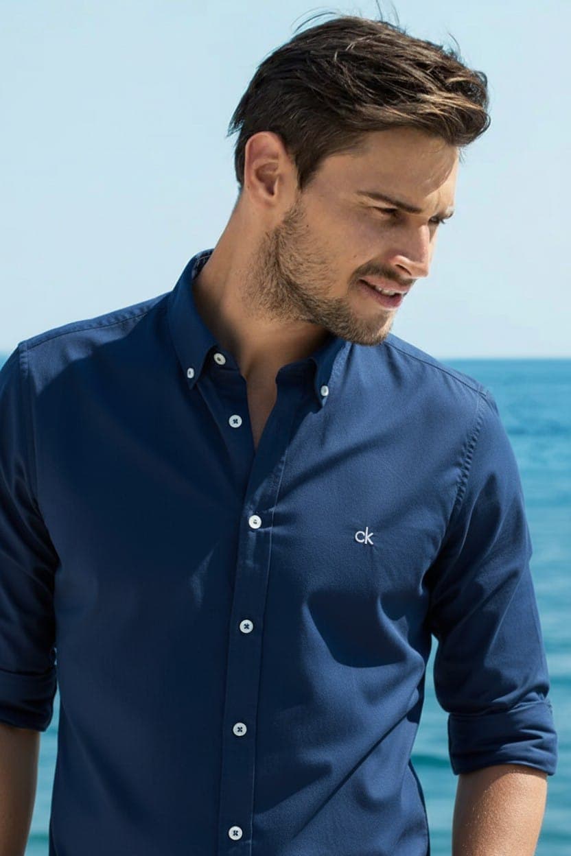 Camisa Manga Larga Calvin Klein clasica para caballero — AZUL NOCHE - XL
