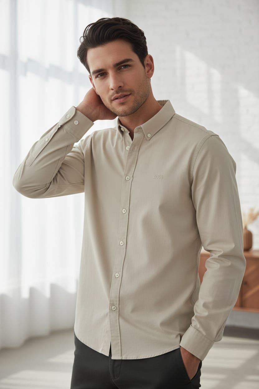 Camisa Manga Larga Hugo Boss clasica para caballero — BEIGE - L
