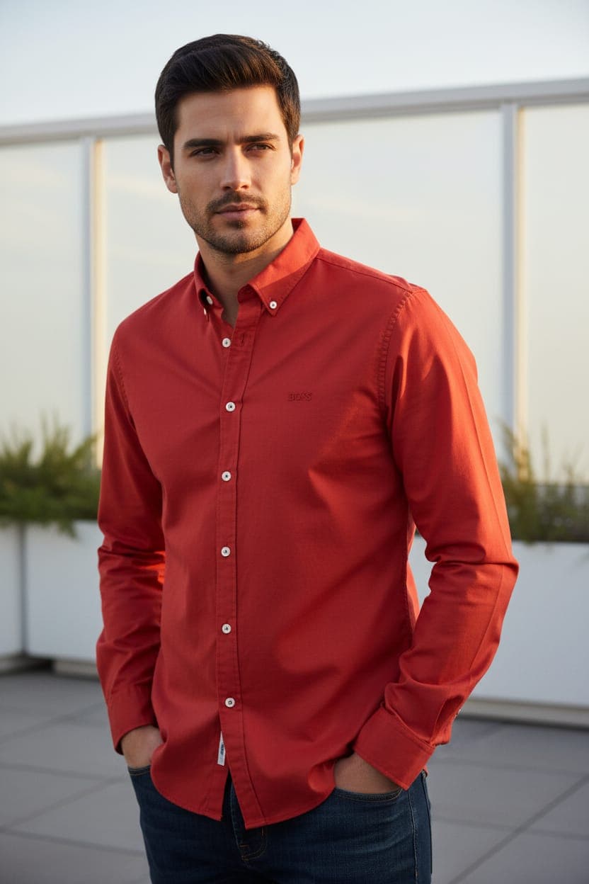 Camisa Manga Larga Hugo Boss clasica para caballero — ROJO - XL