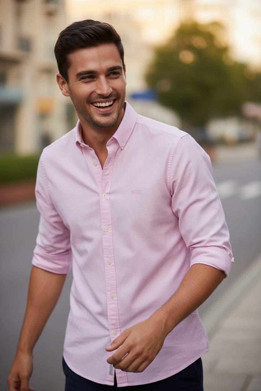 Camisa Manga Larga Hugo Boss clasica para caballero — ROSADO - L