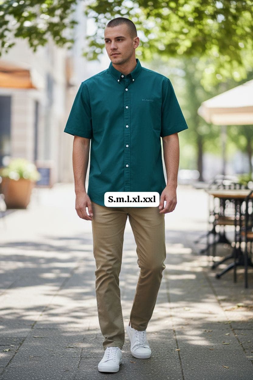 Camisa Manga Corta Columbia para caballero clasica (sin respirador) — VERDE BOTELLA