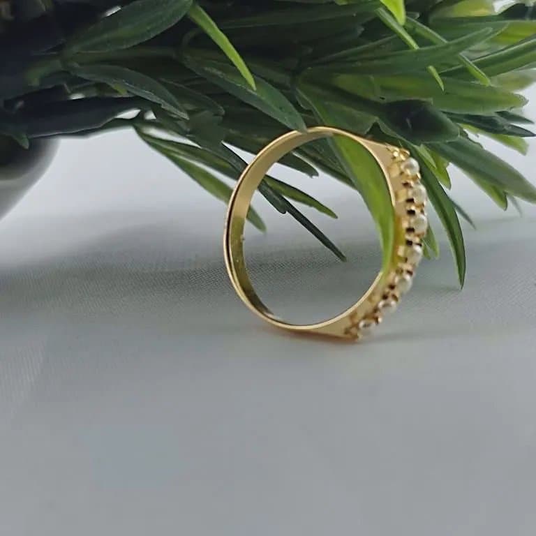Anel Aparador Com Pérolas Banho Ouro 18K