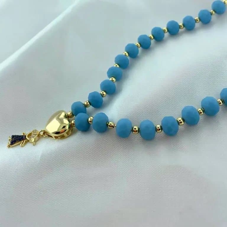 Gargantilha com Pedras com Pingente Filho(a) Banho Ouro 18K