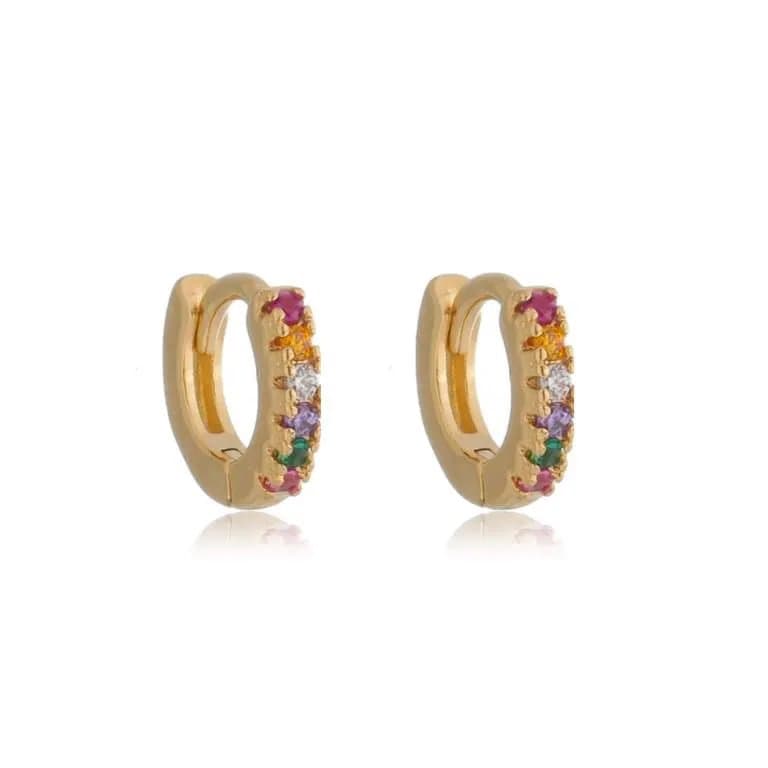 Brinco Argola Pedras Coloridas Banho de Ouro 18k — default