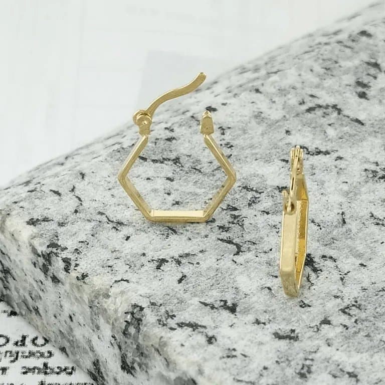 Brinco Argola Hexagonal Banho de Ouro 18k