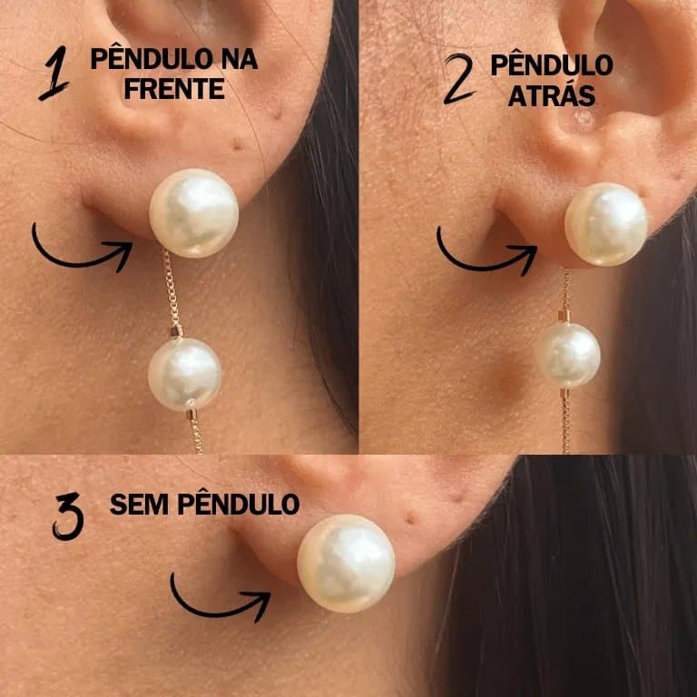 Brinco Três em Um Pérolas Banho de Ouro 18k
