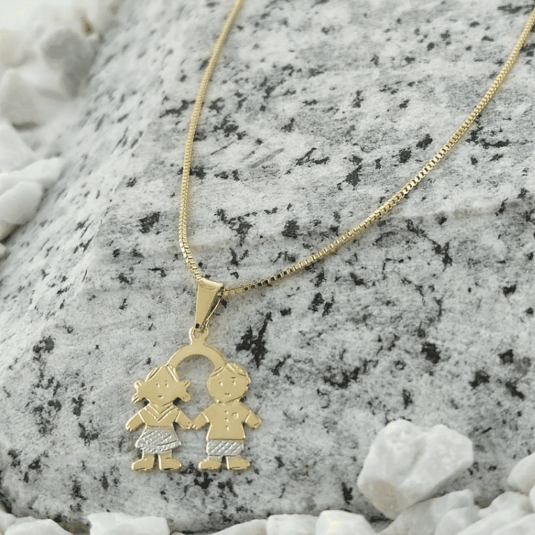 Gargantilha Casal de Filhos Banho de Ouro 18k