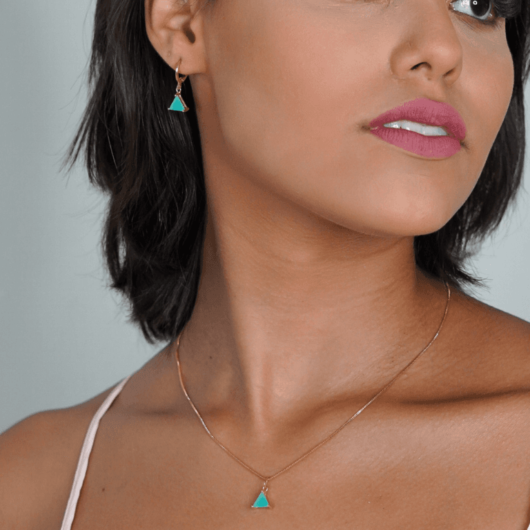 Conjunto Colar e Argolas Pedra Leitosa Banho de Ouro 18k — default