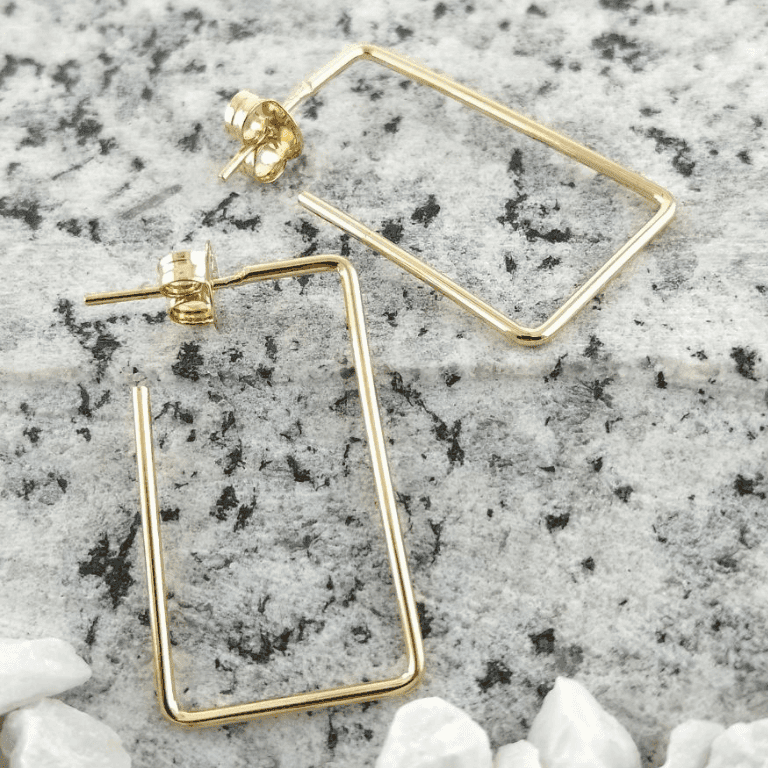 Brinco Argola Retangular Grande Banho de Ouro 18k
